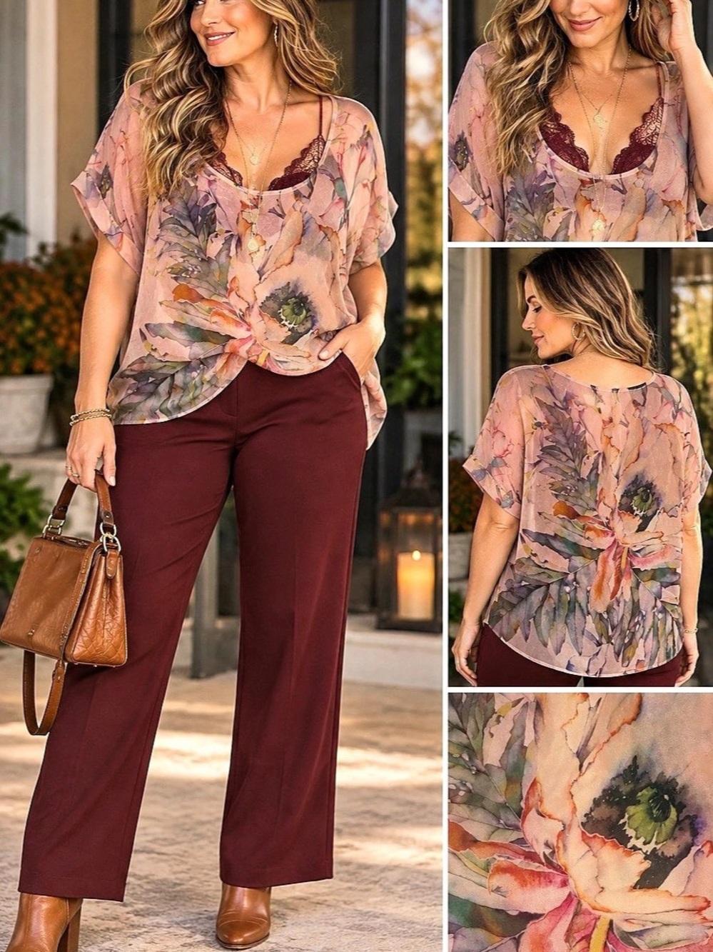 Bobeau Watercolor Floral Sheer Blouse Medium Boho Romantic Made in USA